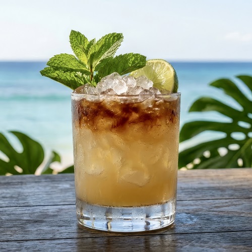 Mai Tai cocktail in a double rocks glass.